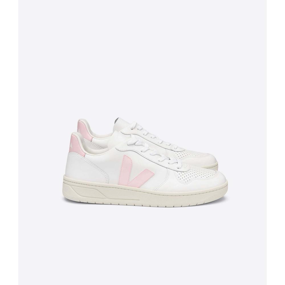 Veja V-10 LEATHER Women\'s Sneakers White/Pink | CA 659RVD